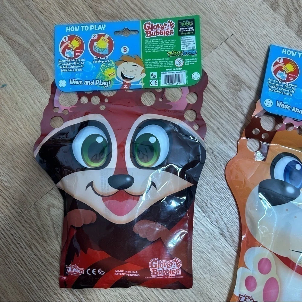 Glove Bubbles Bundle Animals Raccoon Dog Kids Toy